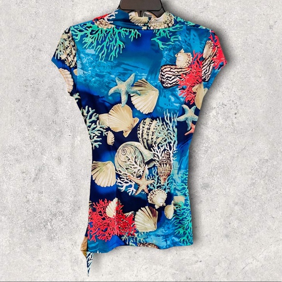 Like New Cache Ocean Print Faux Wrap Top - Picture 3 of 4